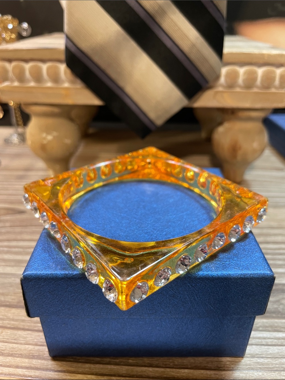 Amber Color Square Rhinestone Bracelet